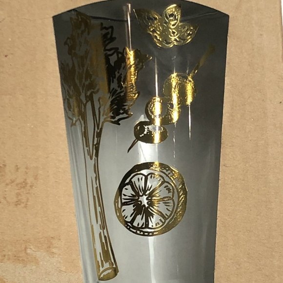 Bloody Mary Tumbler Glasses 17oz Gold Print Celery Olives By American Craft Co - Picture 3 of 6